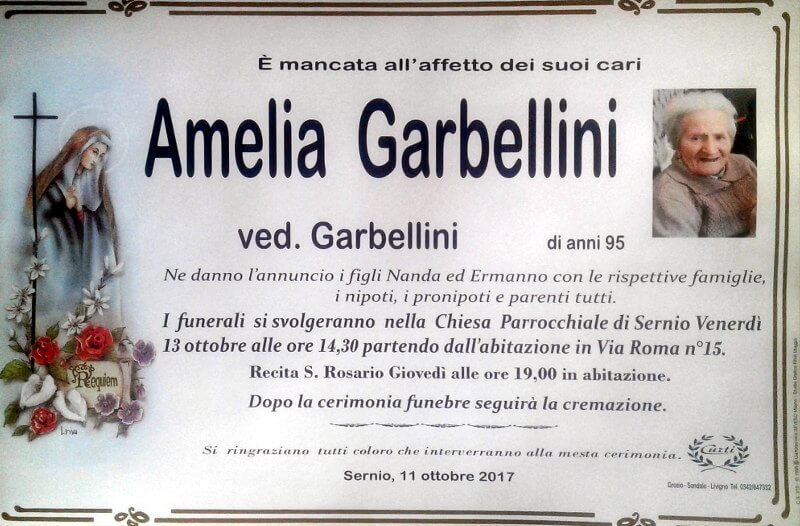 necrologio Garbellini Amelia