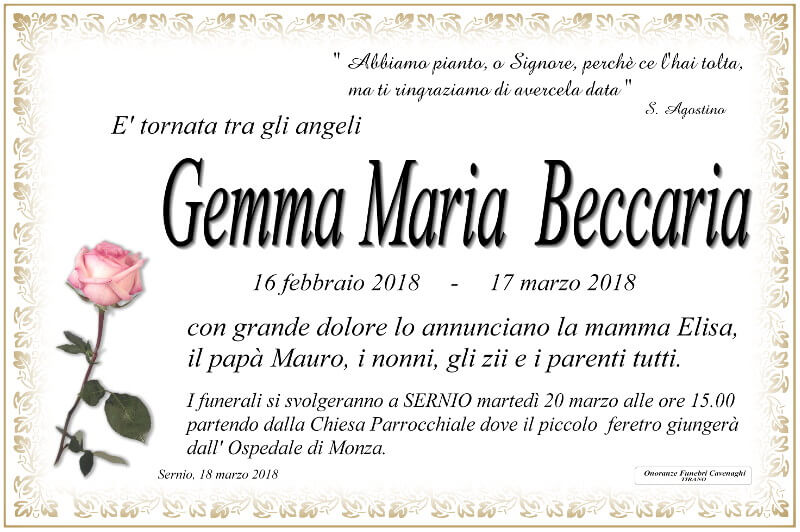 necrologio Beccaria Gemma Maria