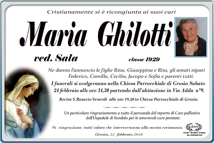 Necrologio Ghilotti Maria
