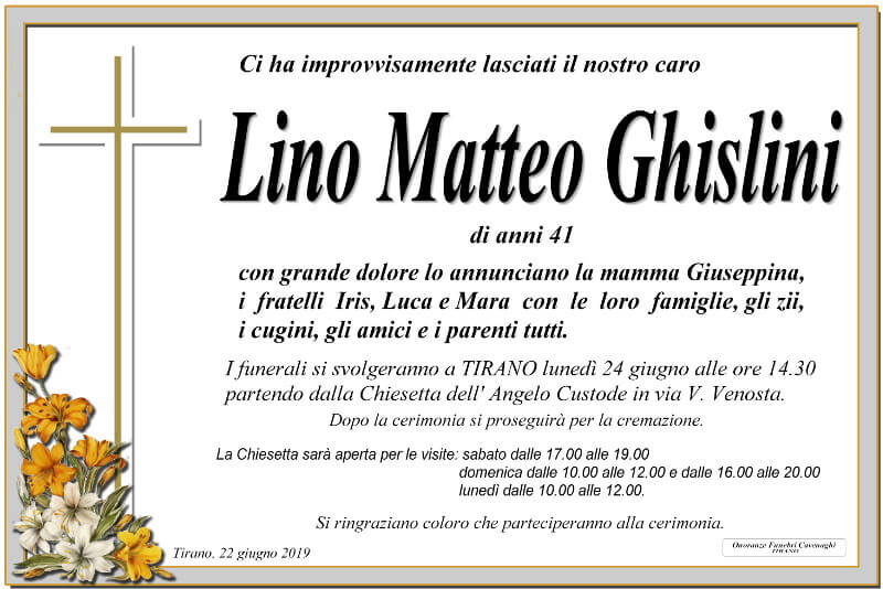 necrologio Ghislini Lino Matteo