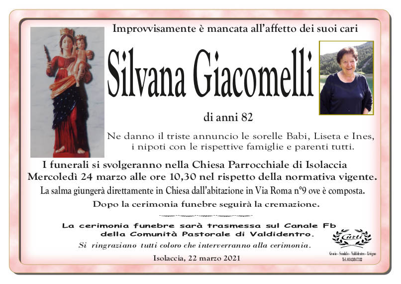 necrologio Giacomelli Silvana