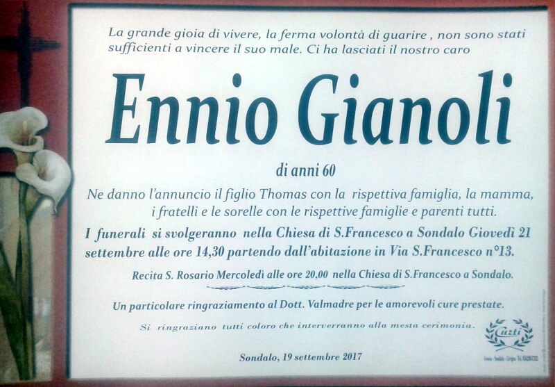 necrologio Gianoli Ennio