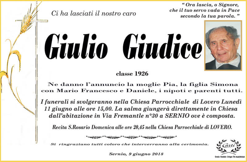 necrologio Giudice Giulio