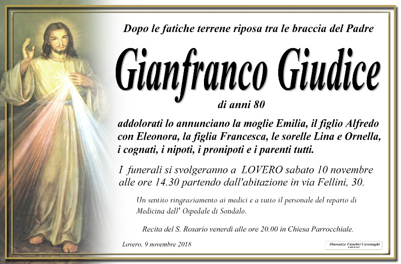 necrologio Giudice Gianfranco
