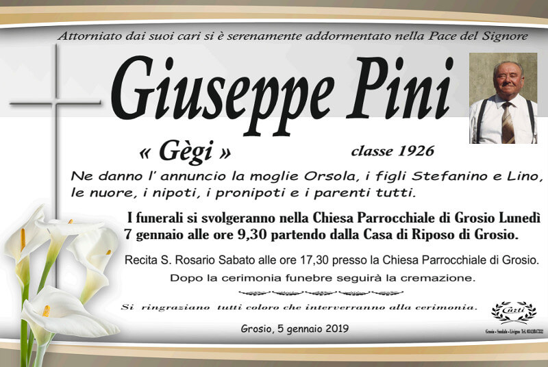 necrologio Pini Giuseppe "Gègi"