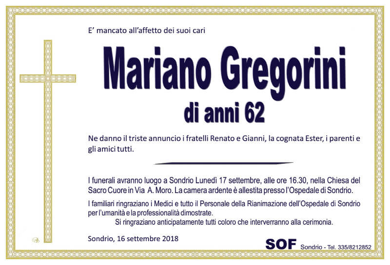 necrologio Gregorini Mariano