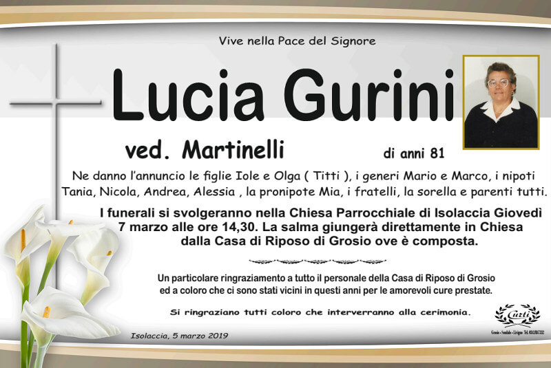 necrologio Gurini Lucia