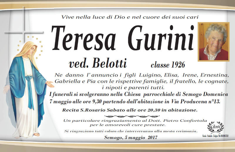 necrologio Gurini Teresa