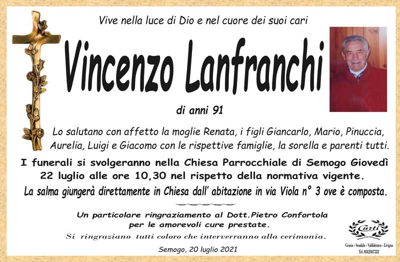 necrologio Lanfranchi Vincenzo