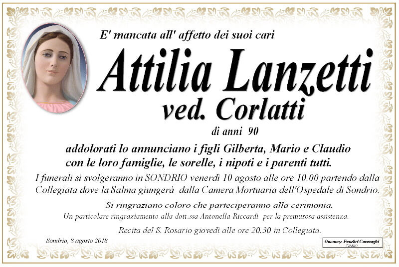 necrologio Lanzetti Attilia