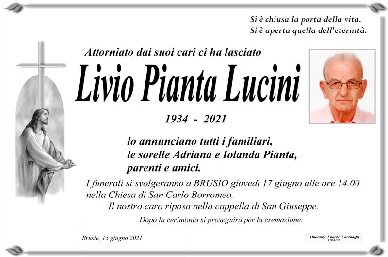 necrologio Livio Pianta Lucini