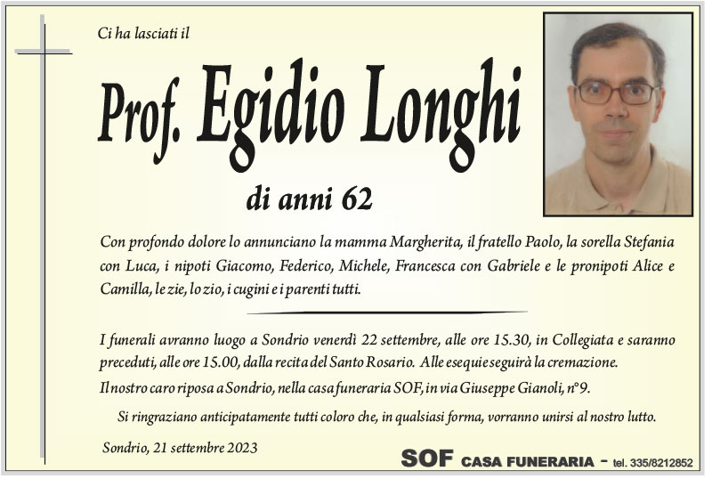 necrologio Prof. Egidio Longhi