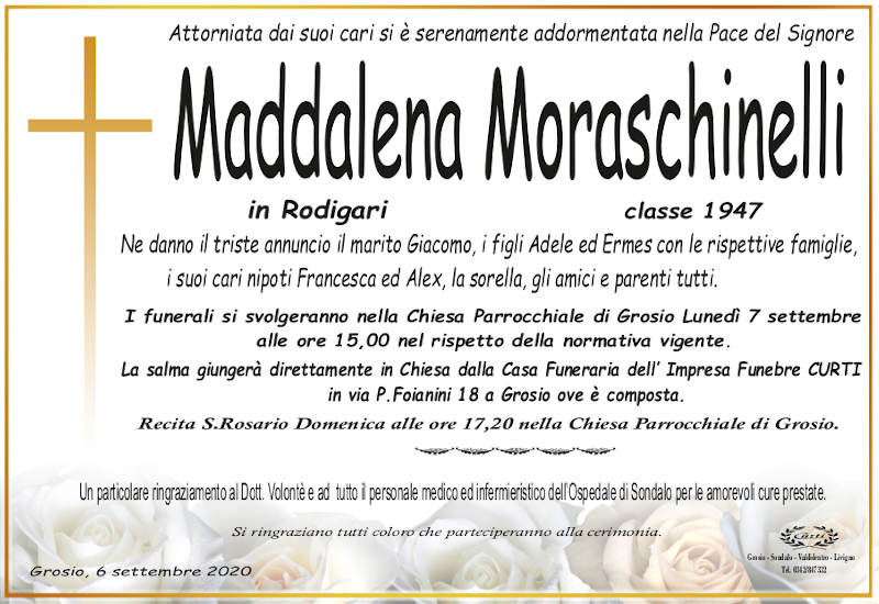 necrologio Moraschinelli Maddalena