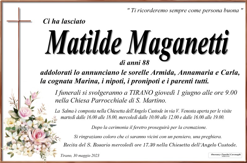 Necrologio Maganetti Matilde