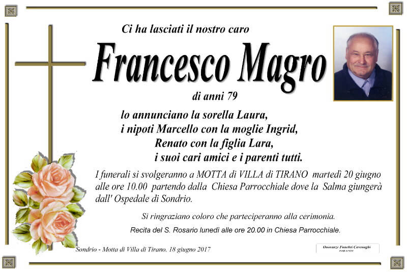necrologio Magro Francesco