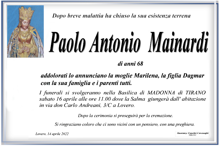 necrologio Mainardi Paolo Antonio