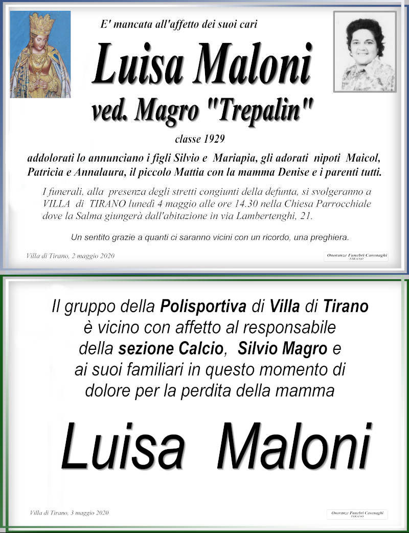 necrologio Luisa Maloni