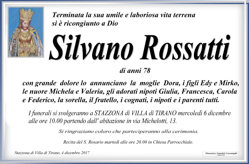 necrologio Rossatti Silvano