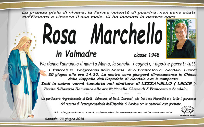 necrologio Marchello Rosa