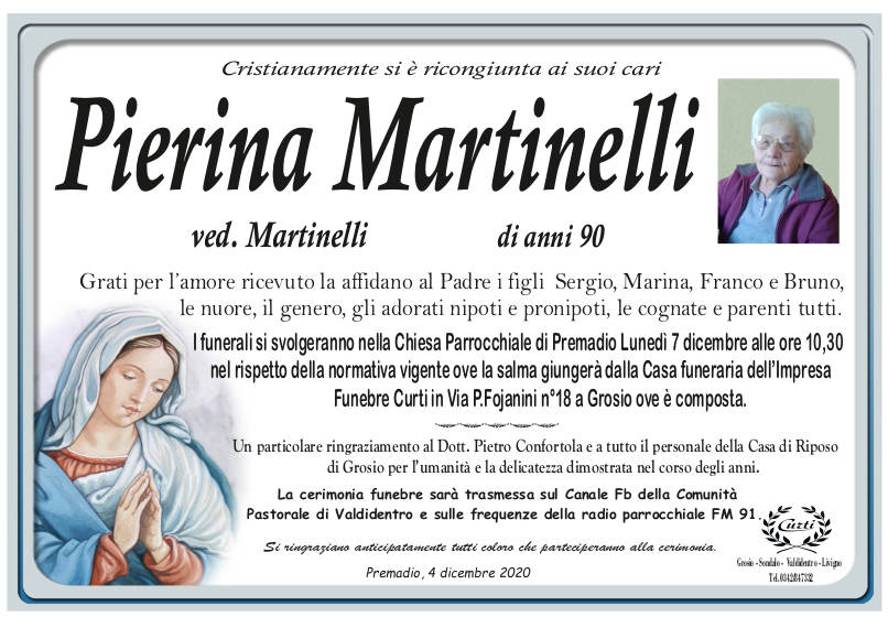 necrologio Martinelli Pierina
