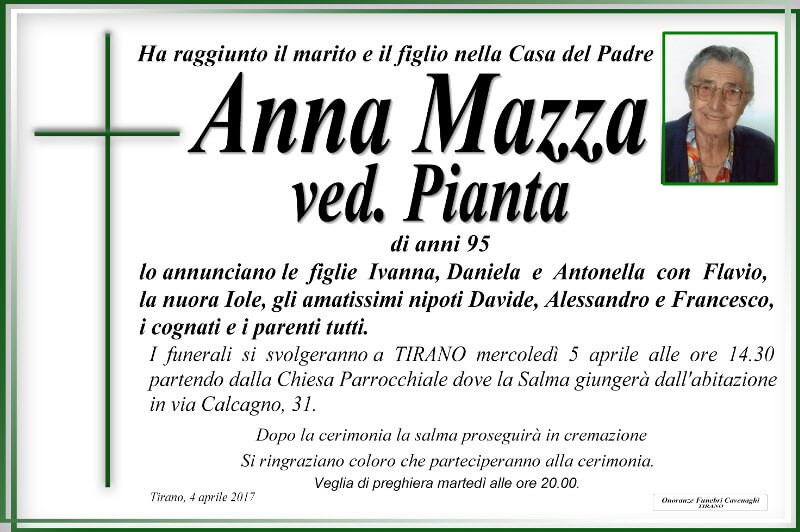 necrologio Mazza Anna