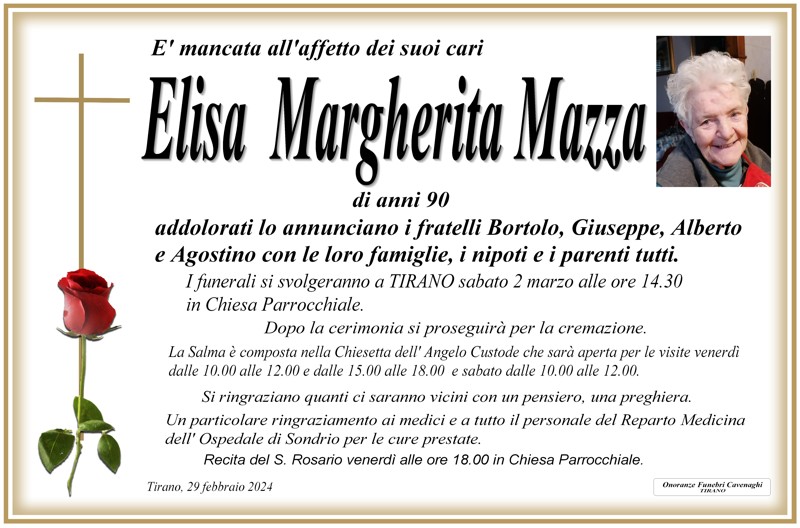 Necrologio Mazza Elisa Margherita