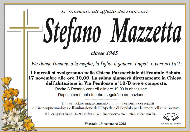 necrologio Mazzetta Stefano
