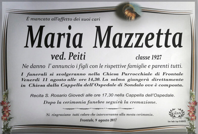 necrologio Mazzetta Maria