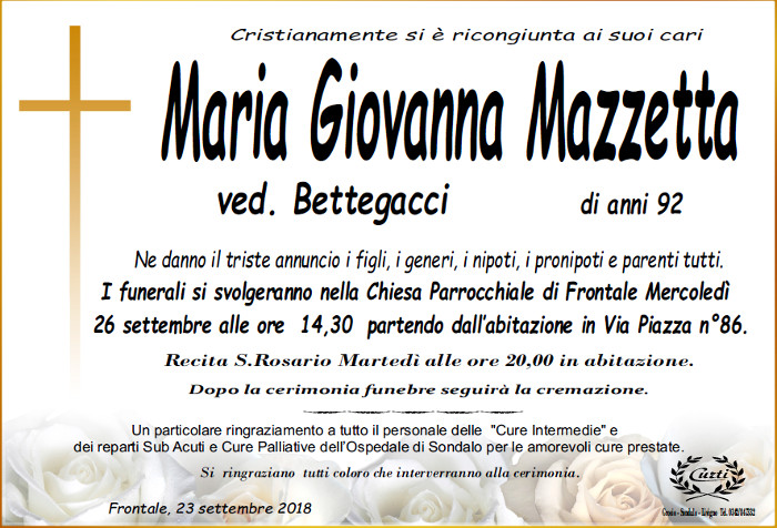 Necrologio Mazzetta Maria Giovanna