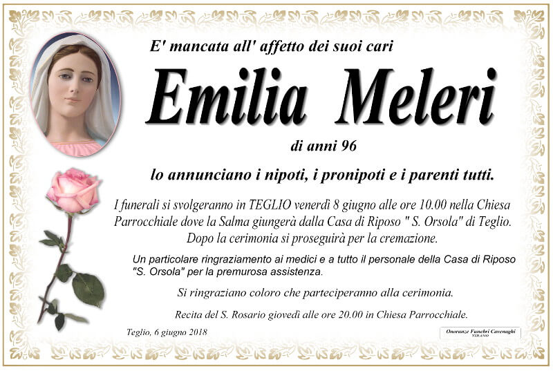 necrologio Meleri Emilia
