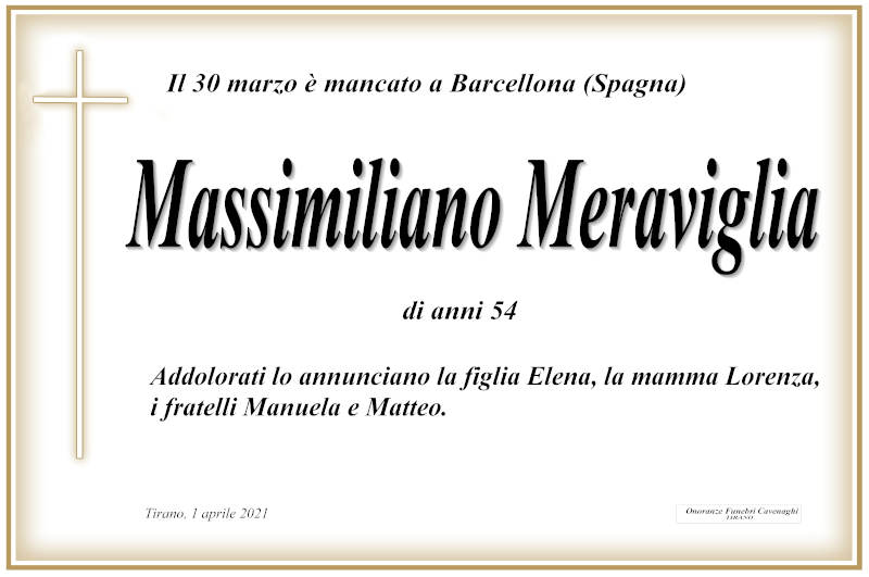 necrologio Meraviglia Massimiliano