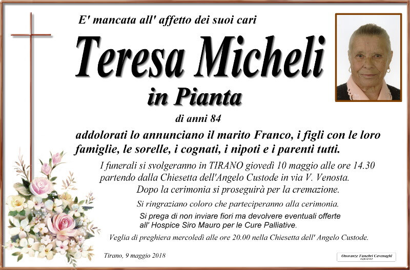 necrologio Micheli Teresa