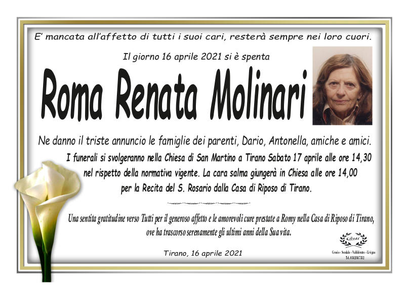 necrologio Molinari Roma Renata