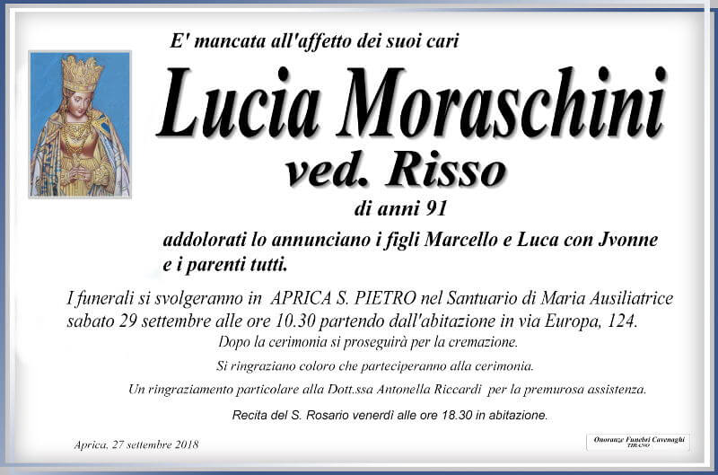 necrologio Lucia Moraschini