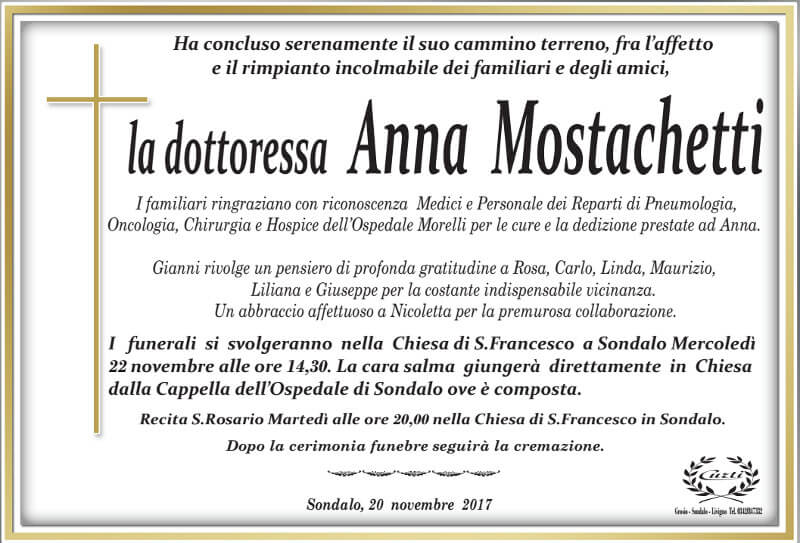 necrologio Mostachetti Anna