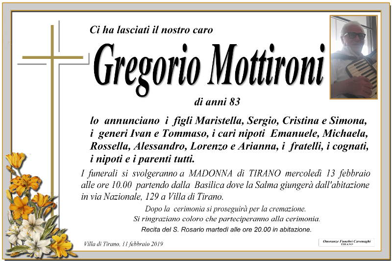 necrologio Mottironi Gregorio