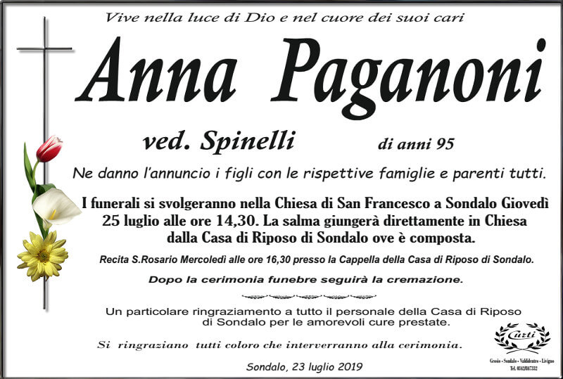 necrologio Paganoni Anna
