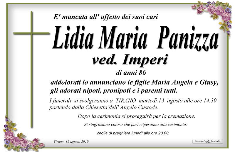 necrologio Panizza Lidia Maria