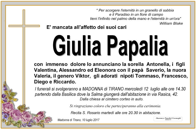 necrologio Papalia Giulia
