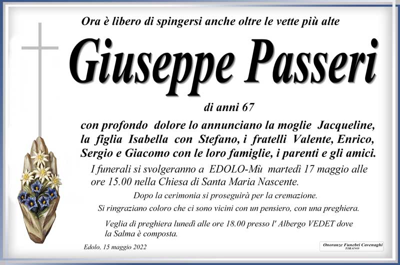 necrologio Passeri Giuseppe