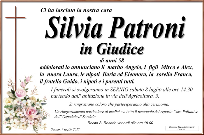 Necrologio Silvia Patroni