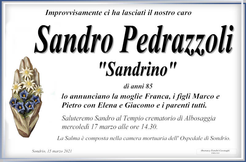necrologio Pedrazzoli Sandro
