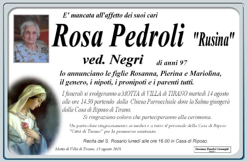 necrologio Pedroli Rosa