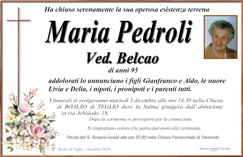 necrologio Pedroli Maria
