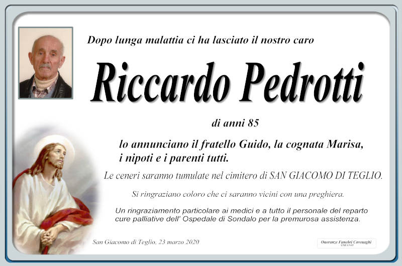 necrologio Pedrotti Riccardo