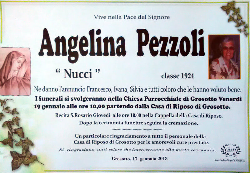 necrologio Pezzoli Angelina