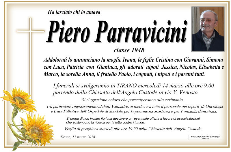necrologio Parravicini Piero