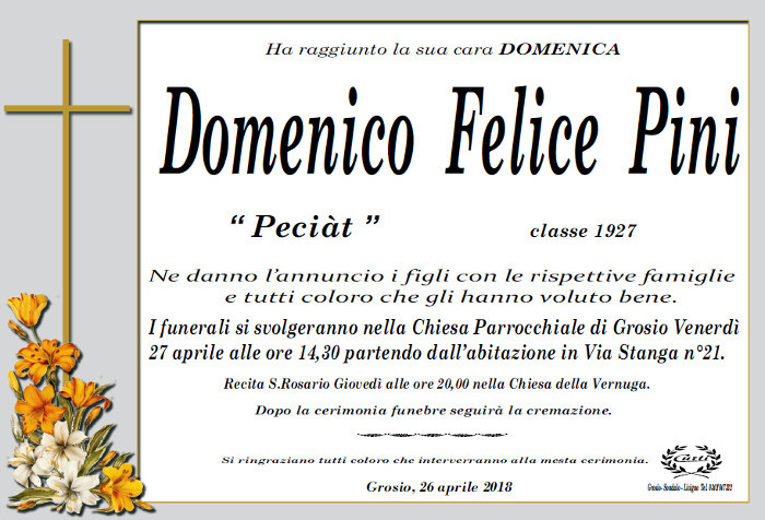 Necrologio Pini Domenico Felice