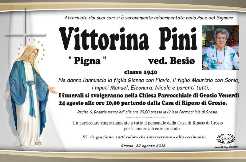 necrologio Pini Vittorina