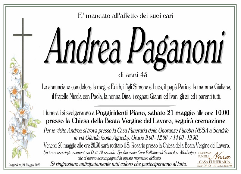 necrologio Paganoni Andrea